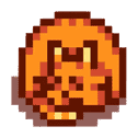 An orange cat from Stardew Valley. He is curled up and sleeping